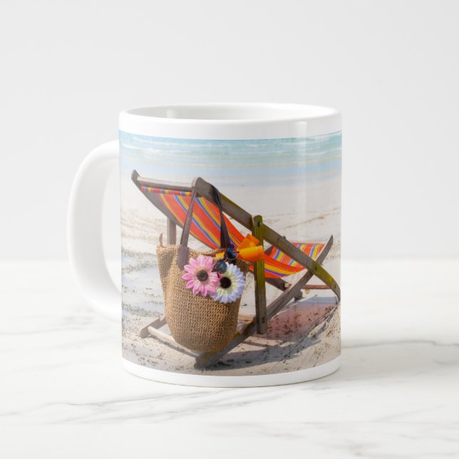 Caneca De Café Grande Praias Tropicais | Presidente da praia em areia (Frente Esquerda)