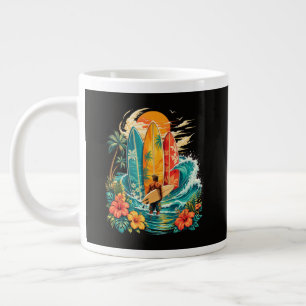Caneca De Café Grande Prancha de Surf da Onda da Praia Havaiana Vintage