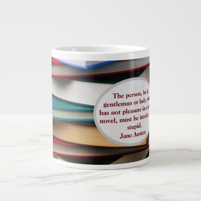 Caneca De Café Grande Prazer do romance de Jane Austen (Frente)