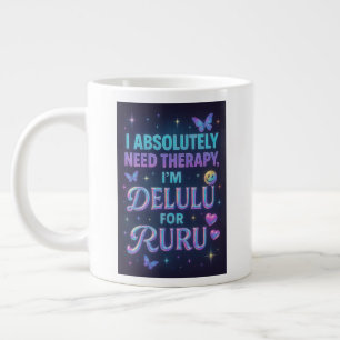 Caneca De Café Grande Preciso de terapia, sou delulu para ruru