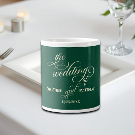 Caneca De Café Grande Presente de Casamento Teal de Caligrafia Elegante