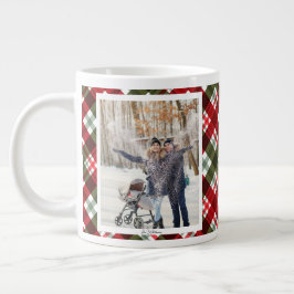 Caneca De Café Grande Presente de Natal 2 Foto Xadrez Vermelho Rústico n