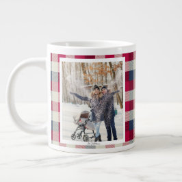 Caneca De Café Grande Presente de Natal 2 Foto Xadrez Vermelho Vintage M