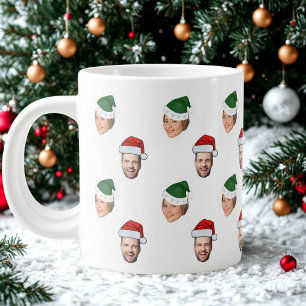 Caneca De Café Grande Presente de Natal de Santa Hat Personalizado Face