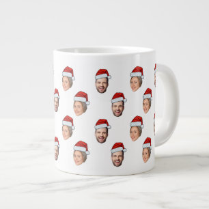 Caneca De Café Grande Presente de Natal de Santa Hat Personalizado Face 