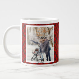 Caneca De Café Grande Presente de Natal Vintage 2 Fotos Xadrez Vermelho 
