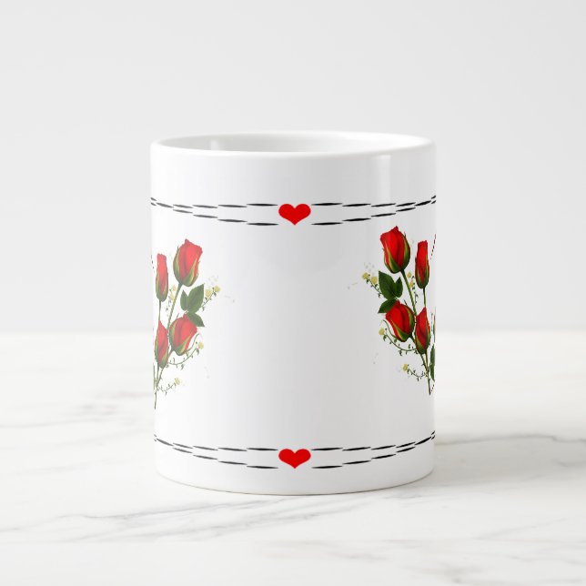 Caneca De Café Grande Presente de Rosa Vermelha do Dia dos Namorados par (Frente)