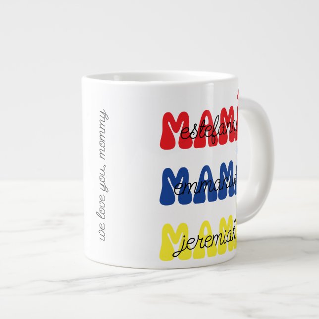 Caneca De Café Grande Presente do Dia das Mães Mamá Retro Nomes das Cria (Frente Esquerda)