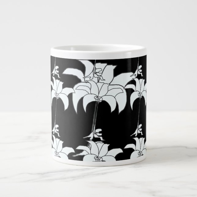 Caneca De Café Grande Presente Floral Preto Branco (Frente)