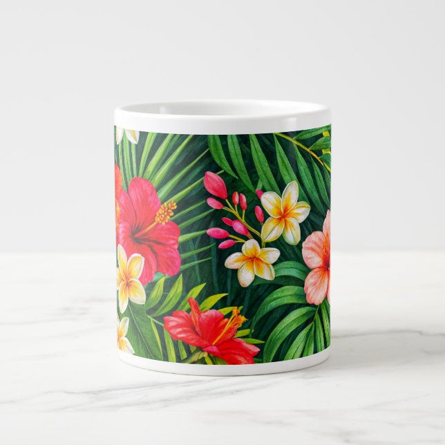 Caneca De Café Grande Presente Floral Tropical (Frente)