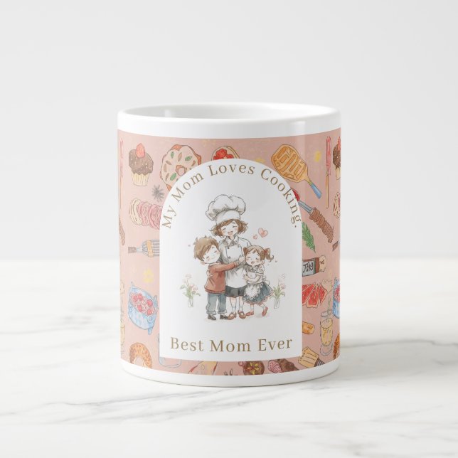 Caneca De Café Grande Presente Para a Mamãe, Minha Mãe Ama Cozinhar, Mel (Frente)