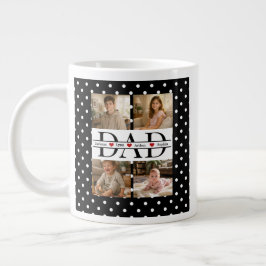 Caneca De Café Grande Presente Personalizado de 4 Fotos com Pontos Preto
