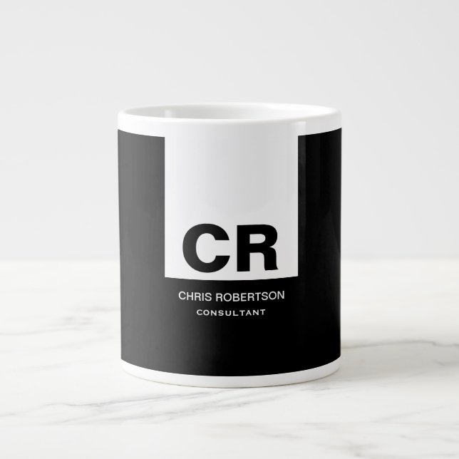 Caneca De Café Grande Presente Personalizado de Crio Branco Preto Monogr (Frente)