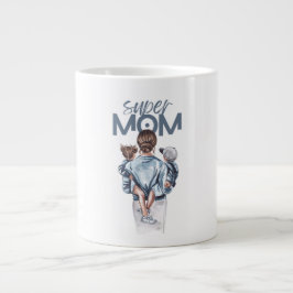Caneca De Café Grande Presente Personalizado de Super Mãe com Filho e Fi