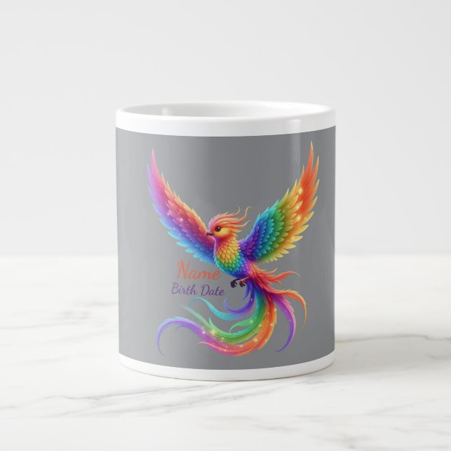 Caneca De Café Grande Presente Personalizado Fênix Arco-íris Nome Data d (Frente)