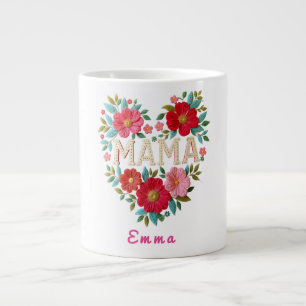 Caneca De Café Grande Presente Personalizado Floral Coração de Mamãe
