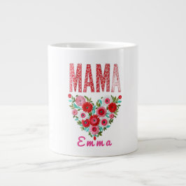 Caneca De Café Grande Presente Personalizado Floral Coração de Mamãe