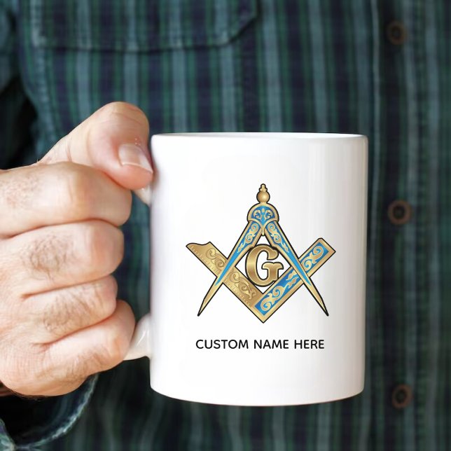Caneca De Café Grande Presentes de Freemason Exclusivos | Dourado Compas (Criador carregado)