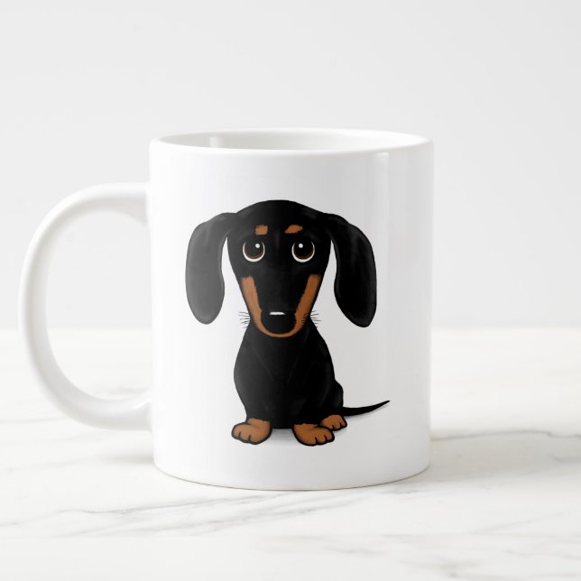 Caneca De Café Grande Preto-Cinto e Tan Dachshund | Cachorro-esmalte (Esquerda)