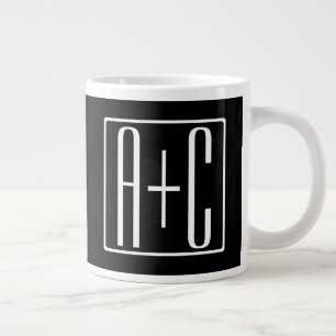 Caneca De Café Grande Preto e Branco   Iniciais de Casais