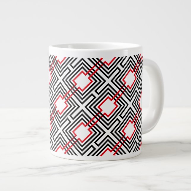 Caneca De Café Grande Preto Vermelho e Branco Geométrico (Frente Esquerda)