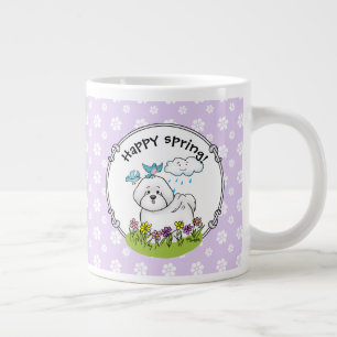 Caneca De Café Grande Primavera Bichon Frise Dog com Flores - Cute