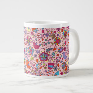 Caneca De Café Grande Primavera com flores coloridas