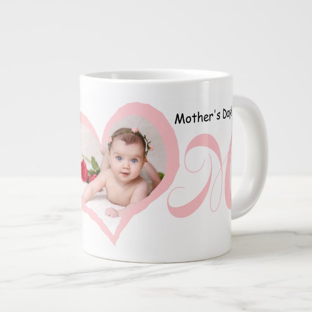 Caneca De Café Grande Primeiro Dia de as mães com Baby Photo Mug (Frente Esquerda)