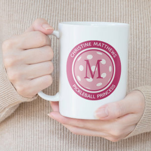 Caneca De Café Grande Princesa de Pickleball Nome Personalizado Inicial