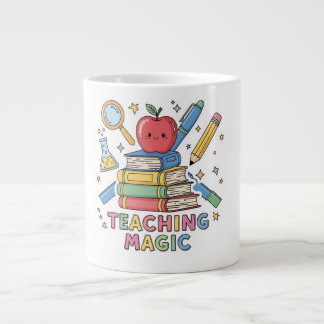 Caneca De Café Grande Professor Kawaii Mágico Livros & Maçã
