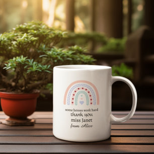 Caneca De Café Grande Professor Personalizado Natal Corações Rosa Arco-Í