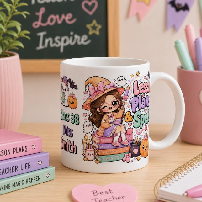Caneca De Café Grande Professora Bruxa Kawaii Fofa de Halloween  (Criador carregado)