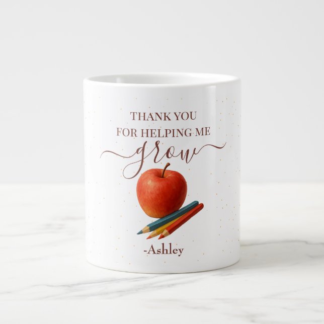 Caneca De Café Grande Professora De Maçã De Aquarela - Obrigado, Present (Frente)