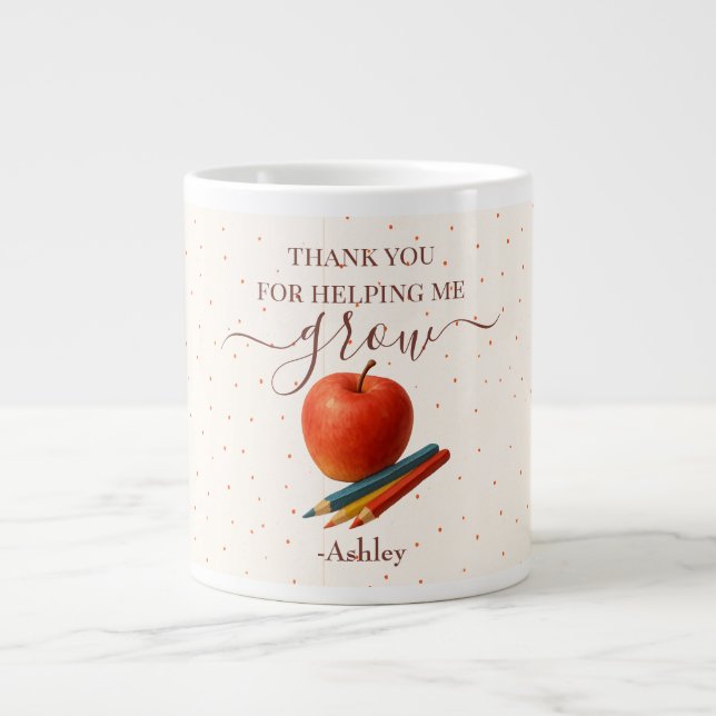 Caneca De Café Grande Professora De Maçã De Aquarela - Obrigado, Present (Frente)