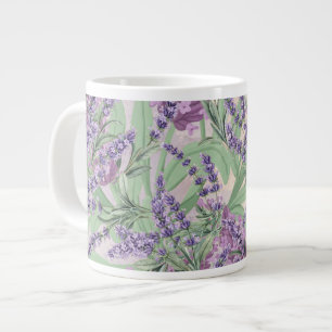 Caneca De Café Grande Profusão de Lavanda Pó Rosa Floral Rústica