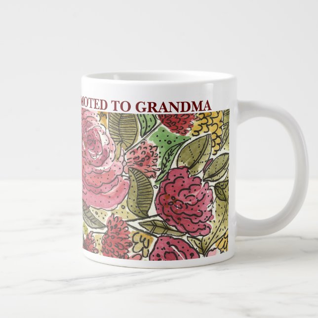 Caneca De Café Grande Promovido à vovó Flores Rosa (Direita)