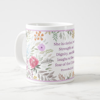 Caneca De Café Grande Proverbs 31:25 Bible Verse Watercolor floral 