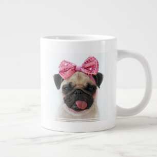 Caneca De Café Grande Pug com Arco rosa