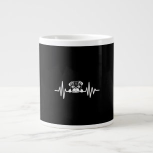 Caneca De Café Grande Pug Dog Heartbeat  Rosto de Pug Cute