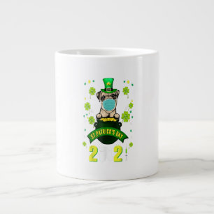 Caneca De Café Grande Pug Leprechaun Dog Dia de São Patrício De Másca
