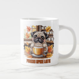Caneca De Café Grande Pugkin Spice Latte – Cute Autumn Pug Coffee Design