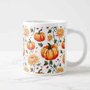 Caneca De Café Grande Pumpkins com queda festiva e crisântemos