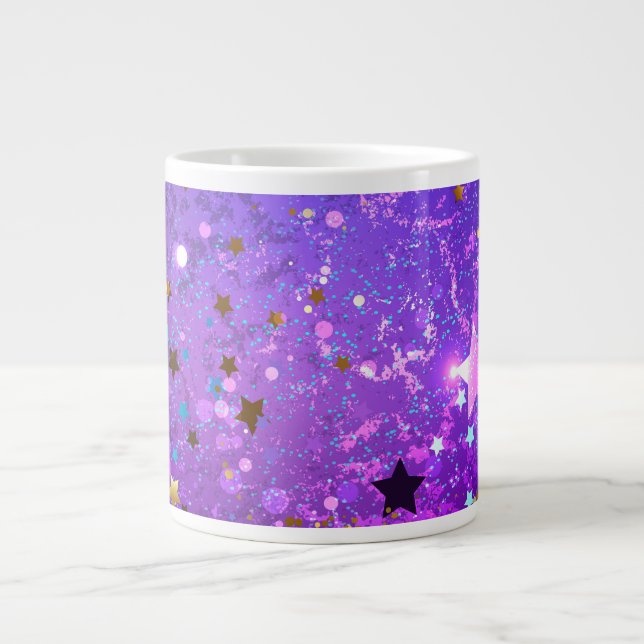 Caneca De Café Grande Purple foil background with Stars (Frente)