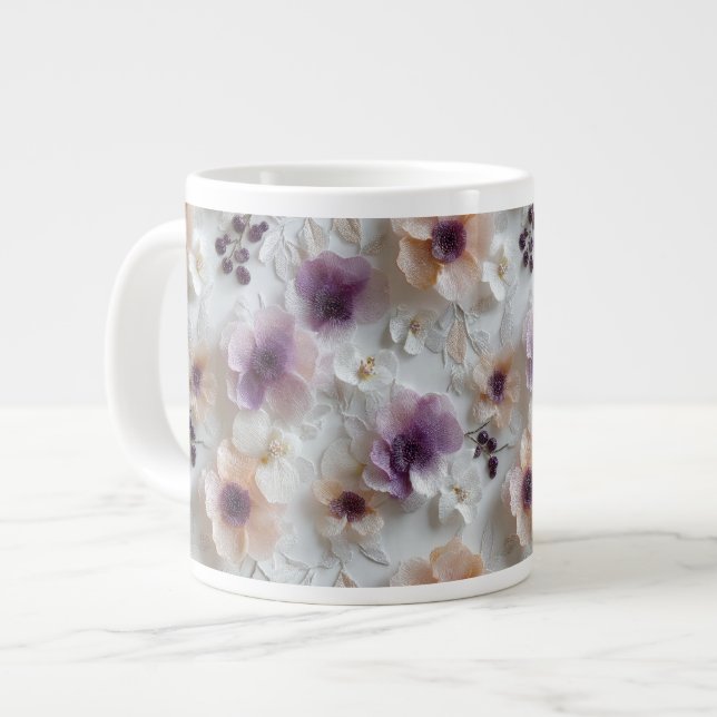 Caneca De Café Grande Púrpura Elegante Púrpura Flor Florelo Mangueira (Frente Esquerda)