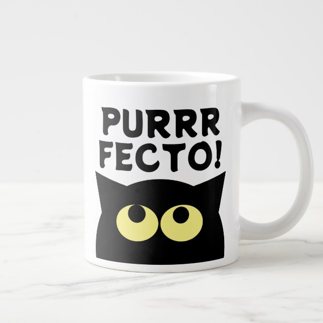 Caneca De Café Grande Purrfecto! Gato de café preto, grande e engraçado (Direita)