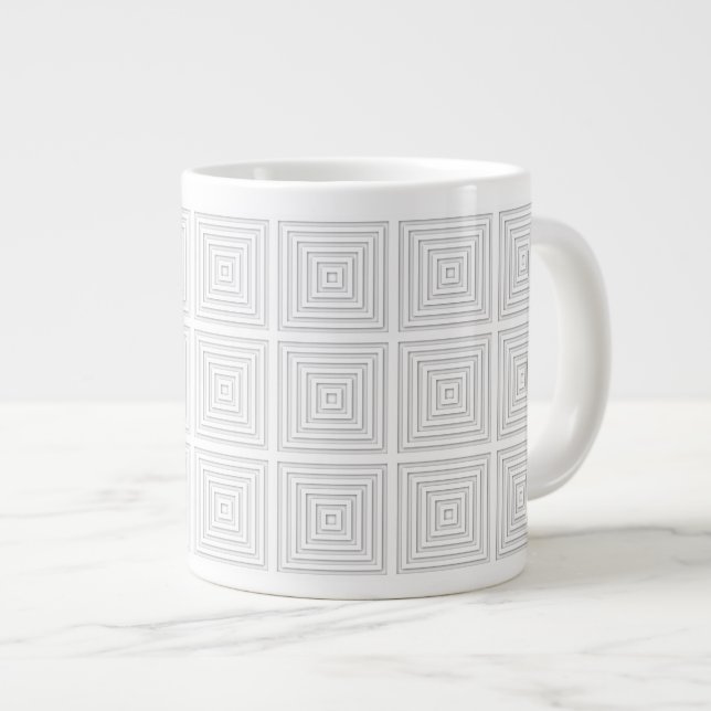 Caneca De Café Grande Quadrado Geométrico Branco (Frente Esquerda)