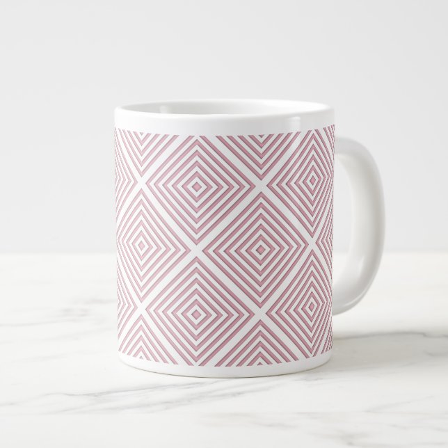 Caneca De Café Grande Quadrados Geométricos Rosa (Frente Esquerda)
