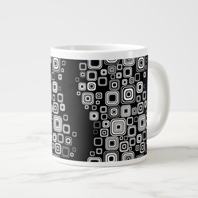 Caneca De Café Grande Quadrados preto e branco retrógrados (Frente Esquerda)