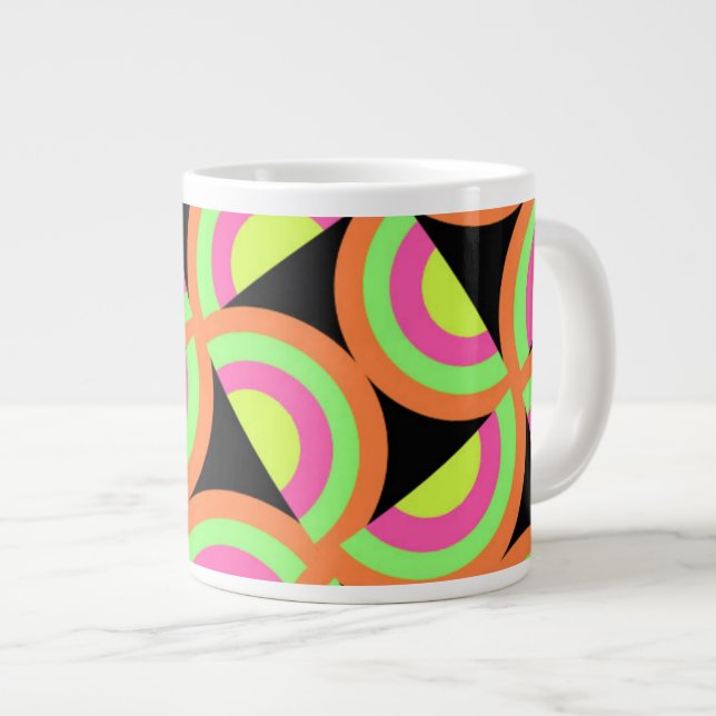 Caneca De Café Grande Quadrados Psicodélicos (Frente Esquerda)