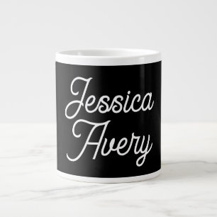 Caneca De Café Grande Qualquer Nome Elegante Script Branco Antigo em P